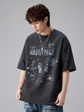 半袖Tシャツ ユニセックス ヘビーオンス ウォッシュ加工 グラフィティ柄 オーバーサイズ アメリカンストリート 着回し 夏