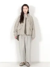 春秋に最適なゆったりとした無地の水洗いコットンフード付き工装ジャケット【レトロスタイル・女性用】