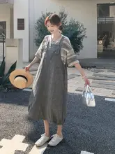 グレーのサスペンダードレス【夏用・カジュアルスタイル・大きいサイズ】（セットアップ対応）