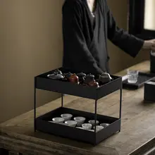 アイアン製二段茶器ラック【茶道具・置物収納・デザインスタンド】