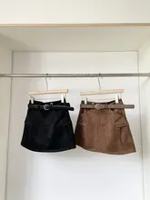高腰スエード調Aラインスカート【ウエストベルト付き・防透け・秋用】（セットアップ対応）