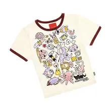 可愛らしいY2Kスタイルの丸首短袖Tシャツ【男女兼用・フィット感】