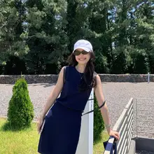 サマースタイルのノースリーブトップスとAラインスカート【肩掛けデザイン・ハイウエスト】（セットアップ対応）