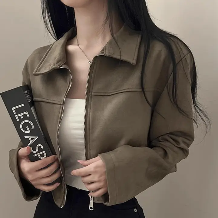秋季レトロスタイルのラウンドカラージップ付きジャケット【極上の柔らかさ・長袖・女性用】