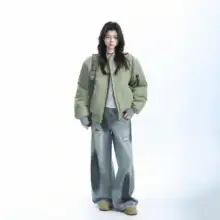 リバーシブルデザインのカラーブロックコットンジャケット【冬用・レディース・小柄対応・ボンバージャケット】