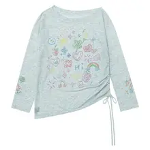 ヴィンテージ風 カートゥーンデザインの長袖チュニック Tシャツ【春夏用・日焼け防止・軽やかさ・ドローストリング付き】（セットアップ対応）