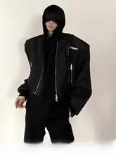 デザインポケット付き メンズショートフライトジャケット【肩パッド・金属ファスナー・ハイストリートスタイル】