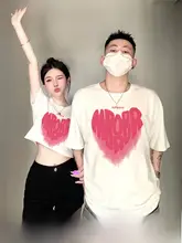 愛のデザイン！カップル用 半袖Tシャツ【長袖・短袖・トレンドスタイル】（セットアップ対応）