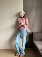 暖かい加絨ワイドレッグフレアデニムパンツ【高腰・スリム効果・冬用】