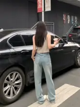 高腰デニムパンツ【ゆったりストレート・トレンドデザイン・スケール感】