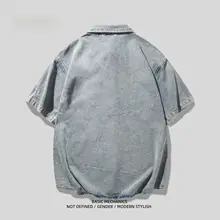 ビンテージ風ウォッシュ加工のショートスリーブデニムシャツ【メンズ・夏用・フィット】