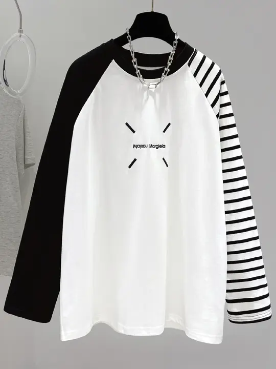 肩落ちデザインの長袖Tシャツ【ゆったりシルエット・中長丈・夏用】