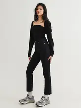 黒色 ストレートハイウエストデニムパンツ 女性 ストレッチ フリンジ ベーシックスタイル