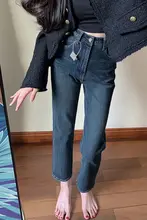 ハイウエストスリムフィットデニムパンツ【ストレートシルエット・大きいサイズ・小柄対応】（セットアップ対応）