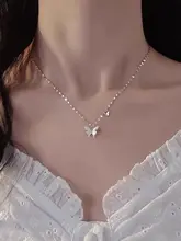 S999銀製 蝶モチーフネックレス【女性用・ロマンティック・ロングチェーン】