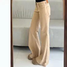 デニム風ブーツカットパンツ【レディース・裾広がり・暖かい裏起毛・ゆったりシルエット】（セットアップ対応）