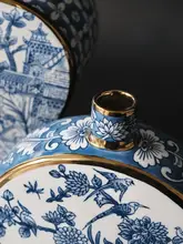 青花瓷グリザイユ新中式花瓶【水墨描金・インテリア用・スモールサイズ】