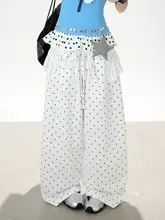 後ろプリーツデザインのドット柄ワイドパンツ【・カジュアルスタイル・Y2K風】（セットアップ対応）