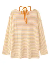 春夏用ストライプ長袖Tシャツ【ハイネック・ゆったり感・UVカット・セットアップ対応】