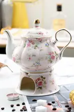 華やかなデザインの欧風陶器コーヒーポット【ハンドドリップ対応・ポット・保温台付き】