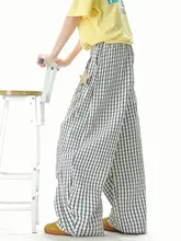 星星モチーフのチェック柄弯刀デザインパンツ【ユニセックス・春用・フィット・ロング丈】（  セットアップ対応）