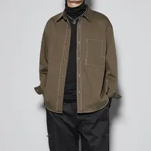 高品質 メンズ長袖シャツ【秋冬用・緩やかシルエット・カジュアル・グリーン】