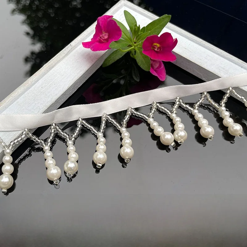 手作り装飾用ビーズフリンジの花柄レース：和服・ウェディング・DIYに最適な装飾素材
