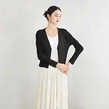 透かし編みVネック長袖カーディガン【薄手・夏用・ドレープデザイン】（セットアップ対応）