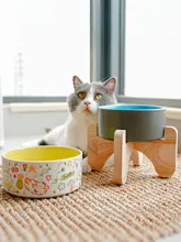 ペット用陶器製猫用フードボウルスタンド【木製・高台仕様・安定性抜群】