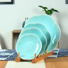 龍泉青磁の蓮の花デザイン陶器プレート【中華スタイル・7/8インチ・電子レンジ対応】
