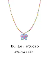 春夏用 バタフライマカロンカラーベル アクセサリー ネックレス【ビーチリゾート用・多彩なビーズ】