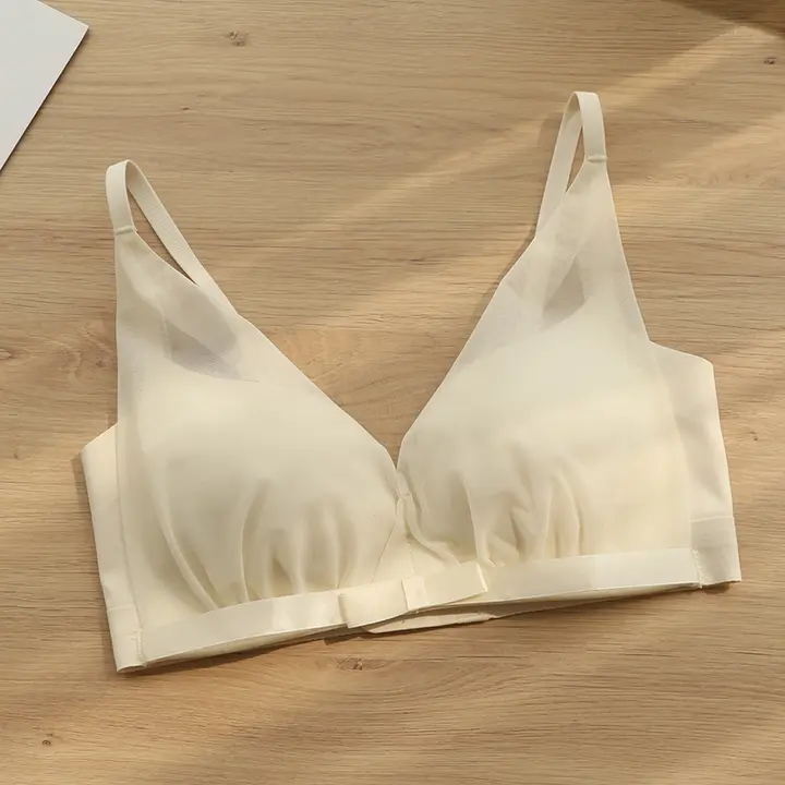 可愛い蝶結びデザインのシフォン素材ブラジャー【ワイヤレス・透け感・薄手】
