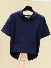 赤いフード付きTシャツ【薄手・ルーズフィット・コットン素材・夏用】