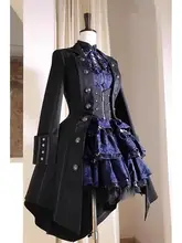 ゴシック風バットウィングロングコート【レトロ・ロリータ風・広めの裾】