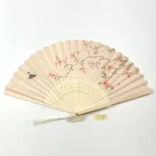 孔府風花鳥デザインの折りたたみ扇子【子供用・竹製・布面】