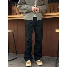 アメリカンレトロデザインのクリーンフィットワークパンツ【大きなポケット・フィット・ストレートレッグ】（セットアップ対応）