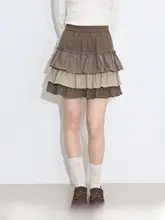 春季にぴったりなコーヒーチェックのAラインスカート【レトロデザイン・泡泡裾】