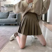 大きいサイズのカフェブラウンハイウエストプリーツスカート【春用・Aライン・小柄向け・スリム効果】