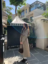 フリル襟のパフスリーブチェックワンピース【春用・感・スリム効果】