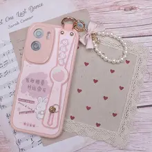 ビーズ手作りの甘美なリボン付きビーズチャーム【スマホストラップ・キーホルダー】