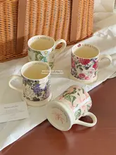 フランス風レトロガーデン油絵風マグカップ【クラシック花柄・セラミック製・カフェ用】