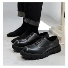 スクエアトゥ革靴メンズ厚底韓国版カジュアル