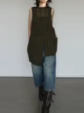 デザイン性高い開叉ニットベスト【ゆったりシルエット・アシンメトリーヘム・リ rétroスタイル】