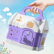 子供用 カートゥーンデザインの貯金箱【鍵付き収納ボックス・おもちゃ入れ・家型】