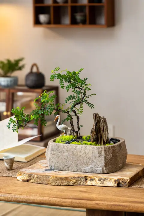 ヴィンテージ風石像風花盆【家庭用・洋ランの鉢植え・新中式庭園・茶室用装飾品】