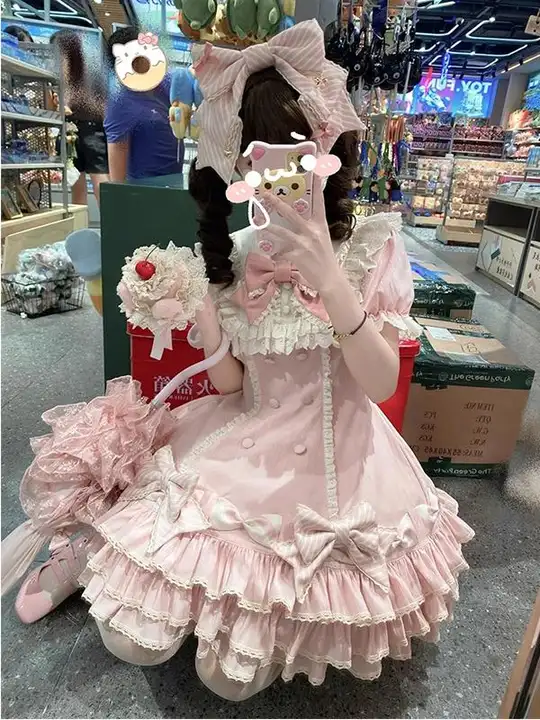 ピンクストライプの千層ケーキミニスカート【ロリータスタイル・かわいいデザイン】