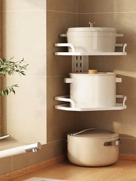 省スペース対応！調整可能な壁掛け鍋収納ラック【多層式・角型・キッチン用】