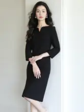 大人の女性向けスタイル！長袖タイトスカートワンピース【秋用・エレガント・ヘプバーン風】