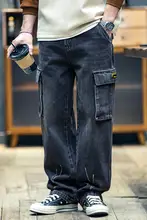 秋用 メンズワイドなストレートデニムパンツ【多ポケット・カジュアル・ヴィンテージスタイル】
