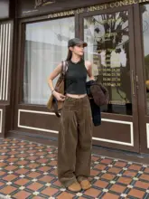 アメリカンレトロ調の調整可能なコーデュロイワークパンツ【女性用・ワイドレッグ・ストリートスタ  イル】